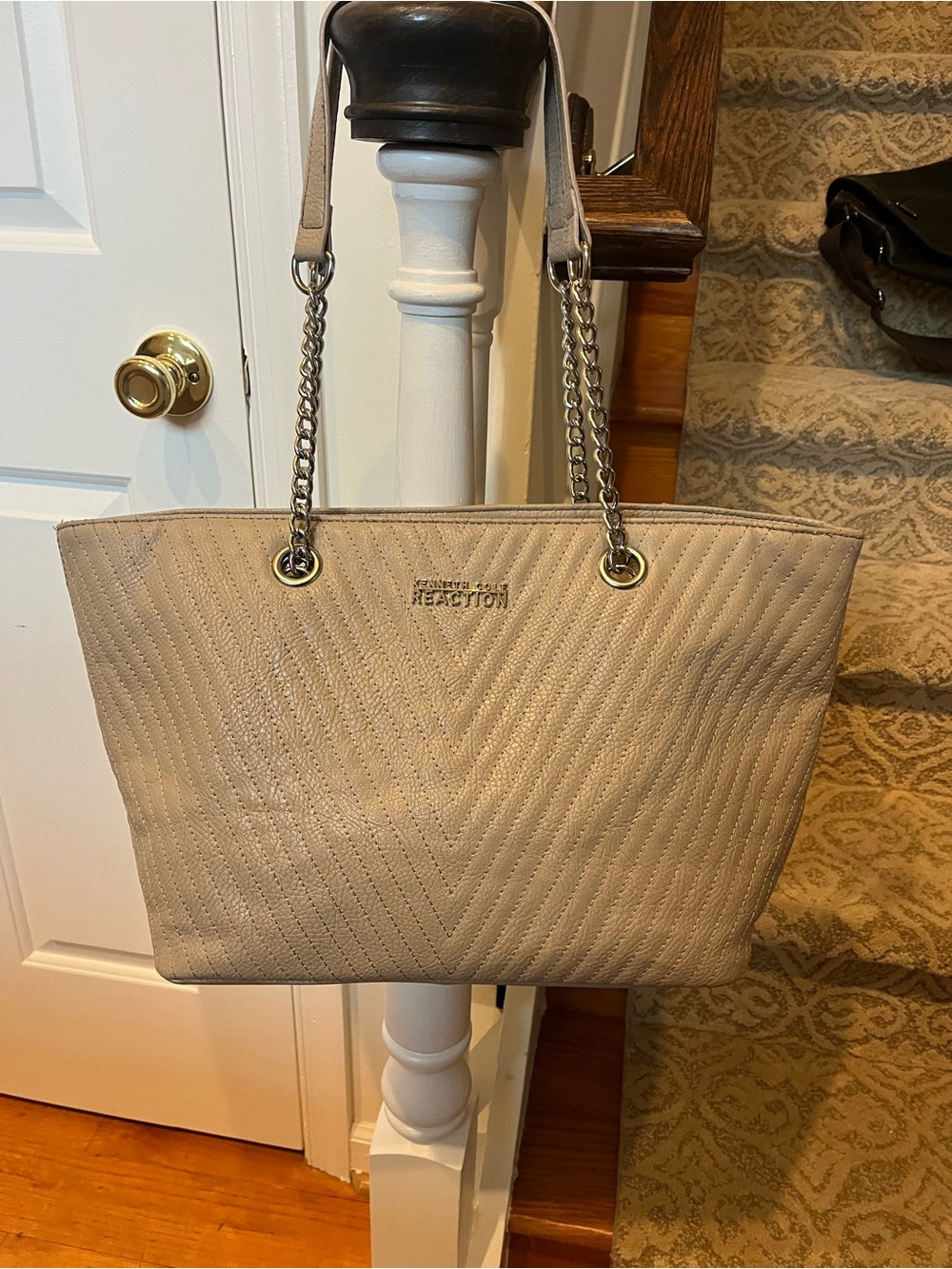 Kenneth Cole Reaction Quilted Taupe Chain-Handle Tote